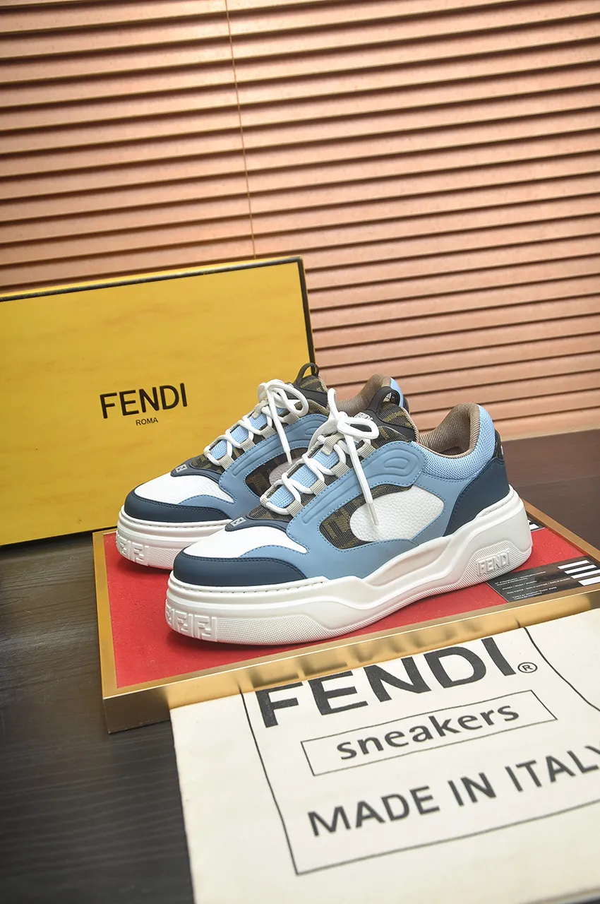 Men's shoes 💰600💶 [Fendi] The latest casual sports shoes 🔥 Many 💑 stars have the same style FD match. The original version is a one-to-one replica. Designer Kim Jones's first fendi match and Donkey brand Trainer basketball sneakers. Material: Original silk mesh. Lining: Breathable mesh. Packaging: Original 1:1 matching high-end packaging. Size: 38-45 (45 is custom-made and cannot be returned or exchanged)